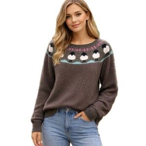 Talbots Sheep Yoke Raglan Crewneck Sweater Size Small